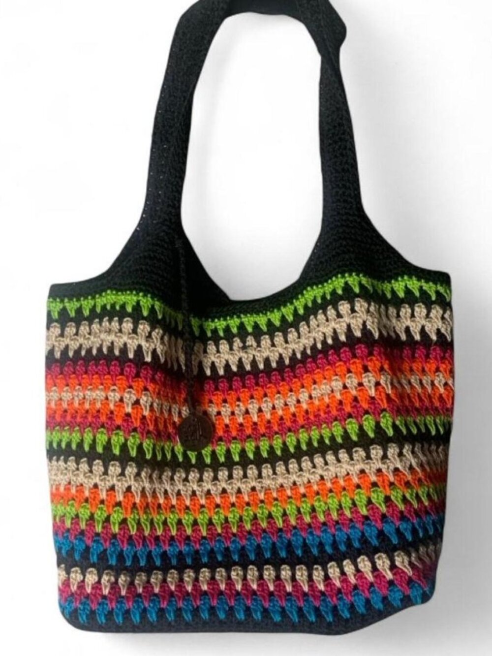 The Sak Multicolor Striped Hand-Crochet Shoulder Tote Bag - Spotless Interior -